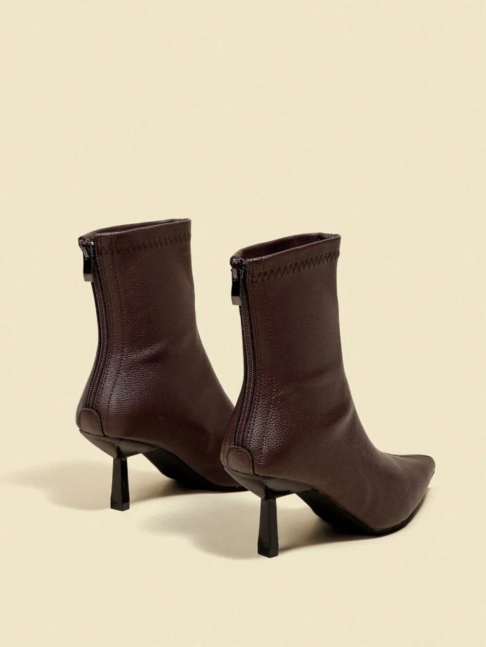 Brown Casual Women's Pointed Toe Elastic Mid Heel Ankle Boots
